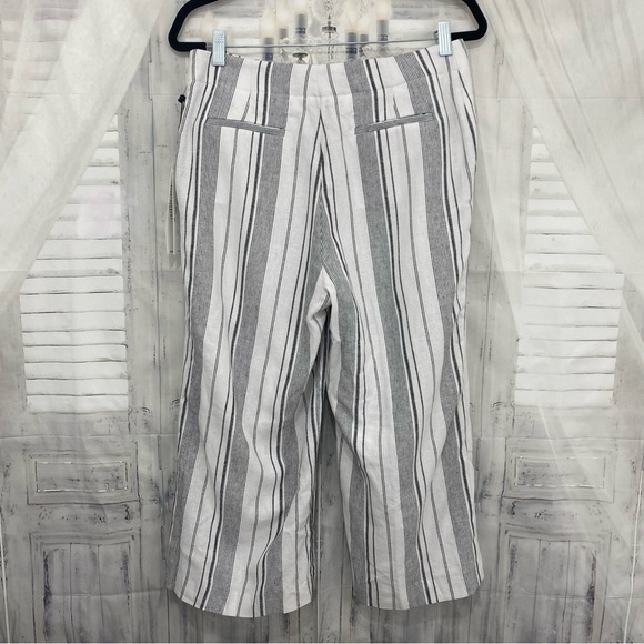 Calvin Klein Size 8 White Black Striped Cropped Linen Pants Pockets 20" Inseam - Picture 9 of 13